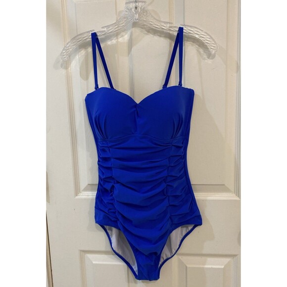 PROFILE BY GOTTEX  Women's One piece Royal Blue Ruched Bathing Suit Size 12 - Picture 1 of 5